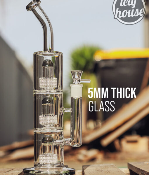 Triple Matrix Perc Glass Piece – Straight Stacked Chambers with Angled Neck – 38.1 cm (15 inch)