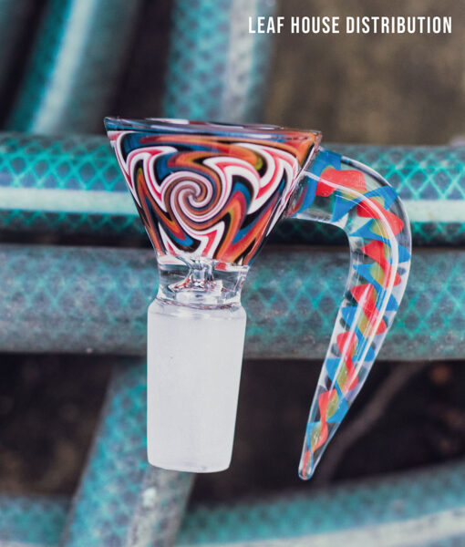 Multi-Colour Pinch Swirl Glass Bowl with Hooked Horn Handle – 14mm